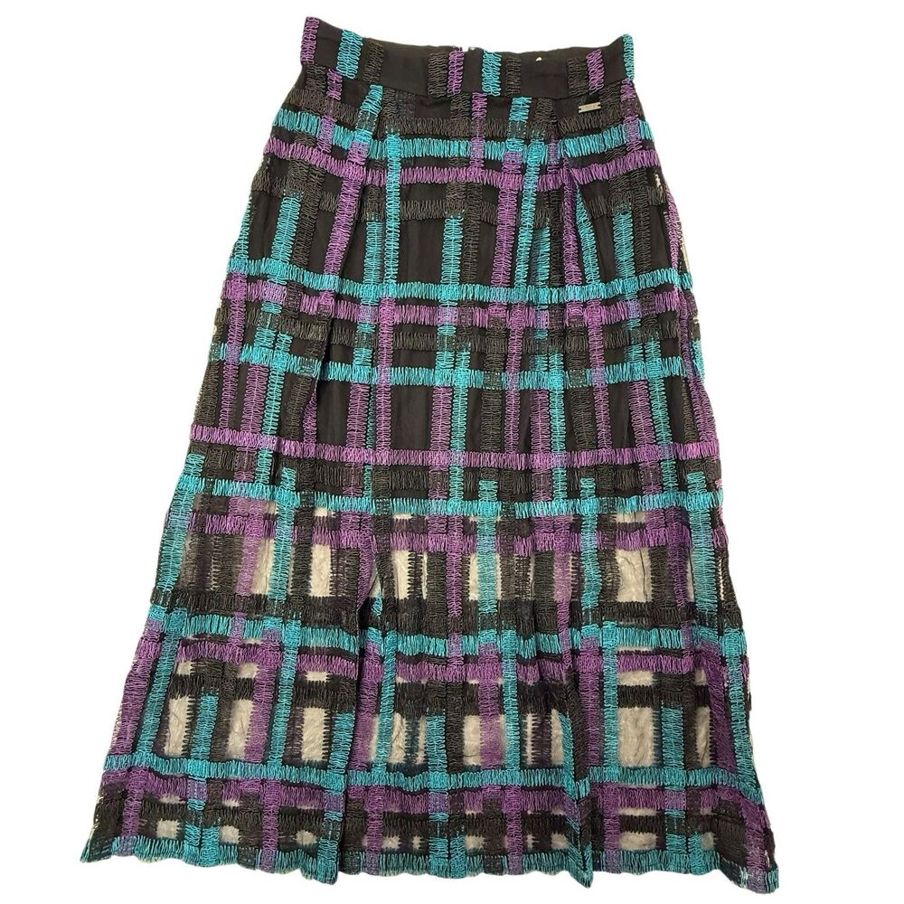 Armani Exchange Embroidered Mesh Tulle Midi Skirt Women 2 Sheer Pleated Designer